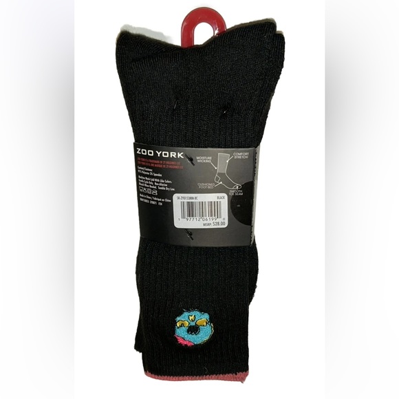 Zoo York Crew Socks 3 Pair Men 6-12 Black w Embroidered Alien Donut Logo SkateNY - Picture 4 of 12